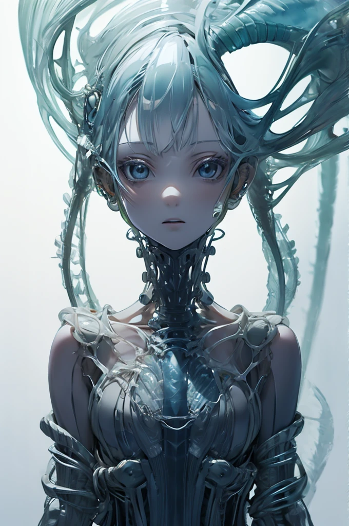 Porcelana Mujer Android, ciborg, Robotic Parts, 150 mm,cuerpo completo, hermoso estudio luz suave, Luz de llanta, Detalles vibrantes,encaje, hiperrealista, Anatomical, electrical wires, microchip, elegante, Laboratorio en segundo plano, Renderizado de octanaje, h.Estilo R Giger, 8k,cabello azul,Asymmetrical long hair,cuerpo translucido,ojos verdes, Miki Asai Macro Photography, cuerpo completo, hiper detallado, tendencias en Artstation, foco nítido, Foto de estudio, Detalles intrincados, Altamente detallado, por Greg Rutkowski