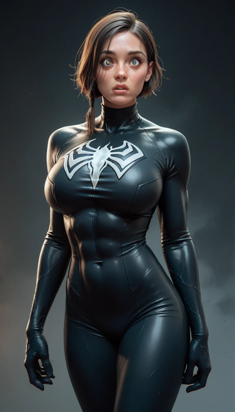 Sexy, big-breasted, big-eyed, low-cut, tight-dressed, superhero venom's feminine version