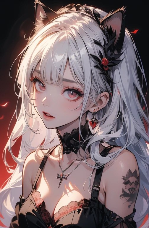 nijistyle, 1个Giant Breast Girl, Alone, long white hair, looking at viewert, Sing with a microphone,brown eyes background, white backgrounid, jewely, Keep your mouth shut, Princess dress, The upper part of the body, coiffed blonde hair, 耳Nipple Ring, choker necklace, From the side Side,, cparted lips, eyeslashes, cosmetics, curlies, Punching, fork, lipsticks, Ear piercing, eye shadows, redish pink lips, Multicolored eyes, white theme, Tears in the eyes,grieves