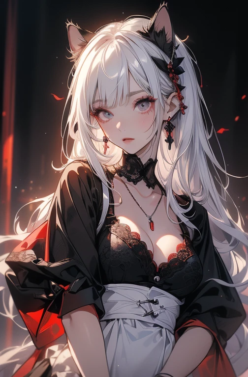 8k,High resolution RAW color art,Anime Art, (((Very detailed and cool))), Detailed skin, Blurry、texture,(Exquisitely crafted, Finer details, Ultra-detailed art), (((1 girl))), Written boundary depth, Silky to the touch, Hyper Detail, (((Cool face))), eye shadow、Silver Marble Skin, Beautiful and detailed red eyes, Beautiful lip detail, Very delicate face, Delicate depiction of hair and eyes, Delicate fashion, Full body description、Long silver hair、Red Eyes、Simple maid clothes、Inside the house、A subtle piece、Standing posture、(((Classic long black and white)))、floor、(((Small breasts)))