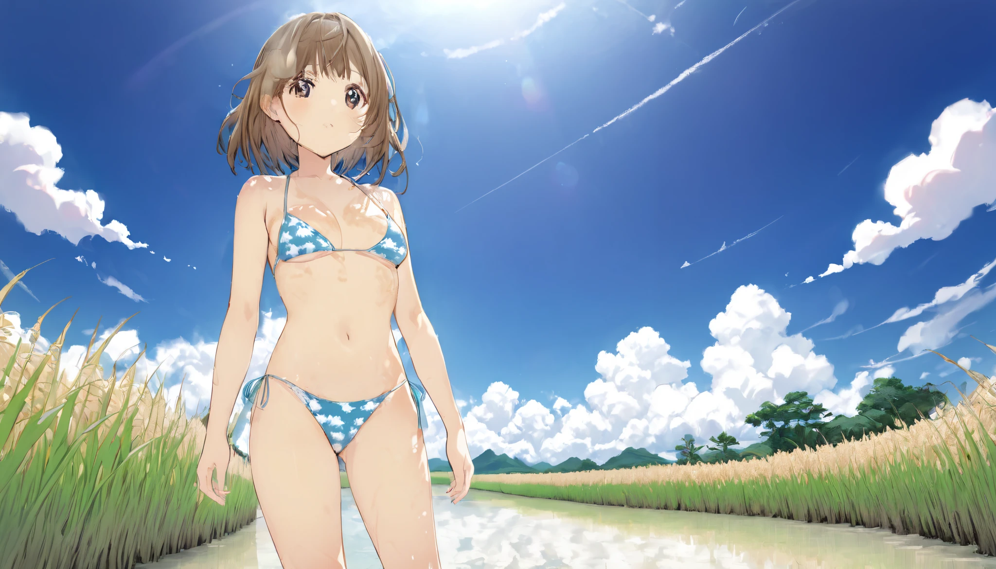 1girl, (((​masterpiece))), top-quality, top-quality, High Details, Hirasawa Yui, 1girl, glasses, two yellow hairpin, short hair, A brown-haired, brown-eyed, 独奏, summer clothes, underwear, bikini, full body, full image, illustratio, comic strip, soothing tones, Subdued Color, Soft cinematic light, adobe lightroom, photolab, HDR, intricately and hyper-detailed、(((depth of fields))))。(((​masterpiece)))。(((top-quality))).)((ultra-detailliert)))。(((illustratio)))。(((takeout))).dynamic focus.big breasts.(((beach))).(((A mountain scape))).(((Face of happiness))). open mouth.(((put hands on the hip))).(((up chest))).((afternoon glow)).((the setting sun)).