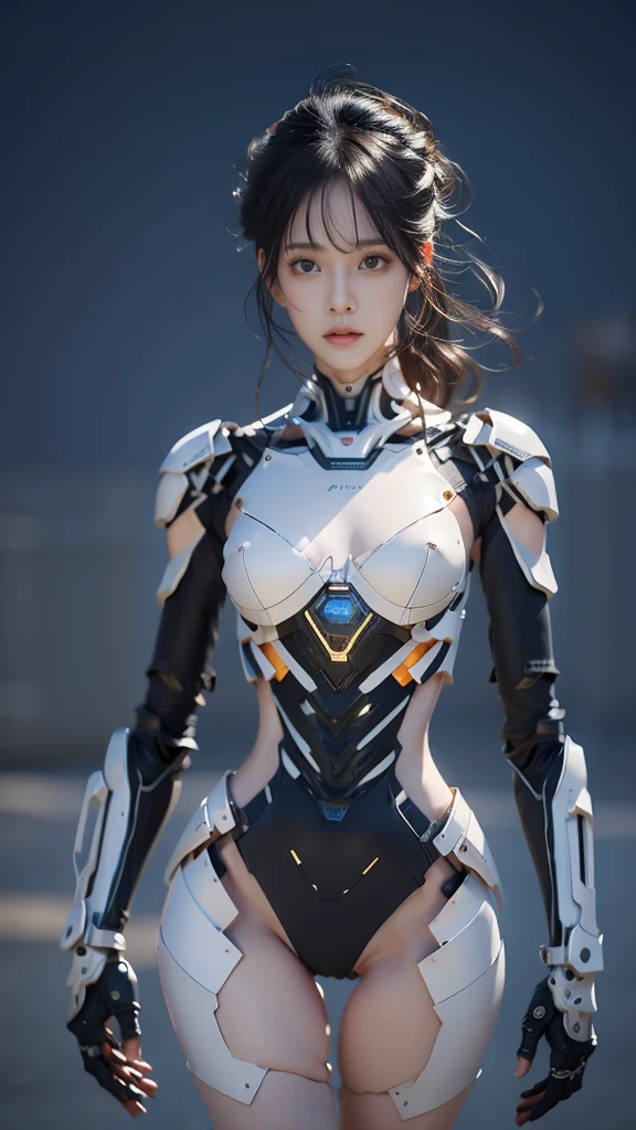 {{best quality, 1080P, Masterpiece, Ultra high resolution, photorealistic, ultra realism, Realistic skin texture, Extreme skin detail, dslr, Detailed eyes, Blue eyes Facing the camera, very beautiful face, Concise facial structure, Pale skin, Realistic skin texture, Extreme skin detail, oc render reflection textures, Realistic light and shadow, Single picture, alone, The body is slim and balanced., Age 20, Height 170, naked girl, NUDE, no underwear, A girl with the body of a mechanical robot., Transparent futuristic black glass mech armor suit, The mechanical cervix is attached to the neck., flat stomach, Woman with perfect robot arms and legs, full body view, Whole body photo.}}