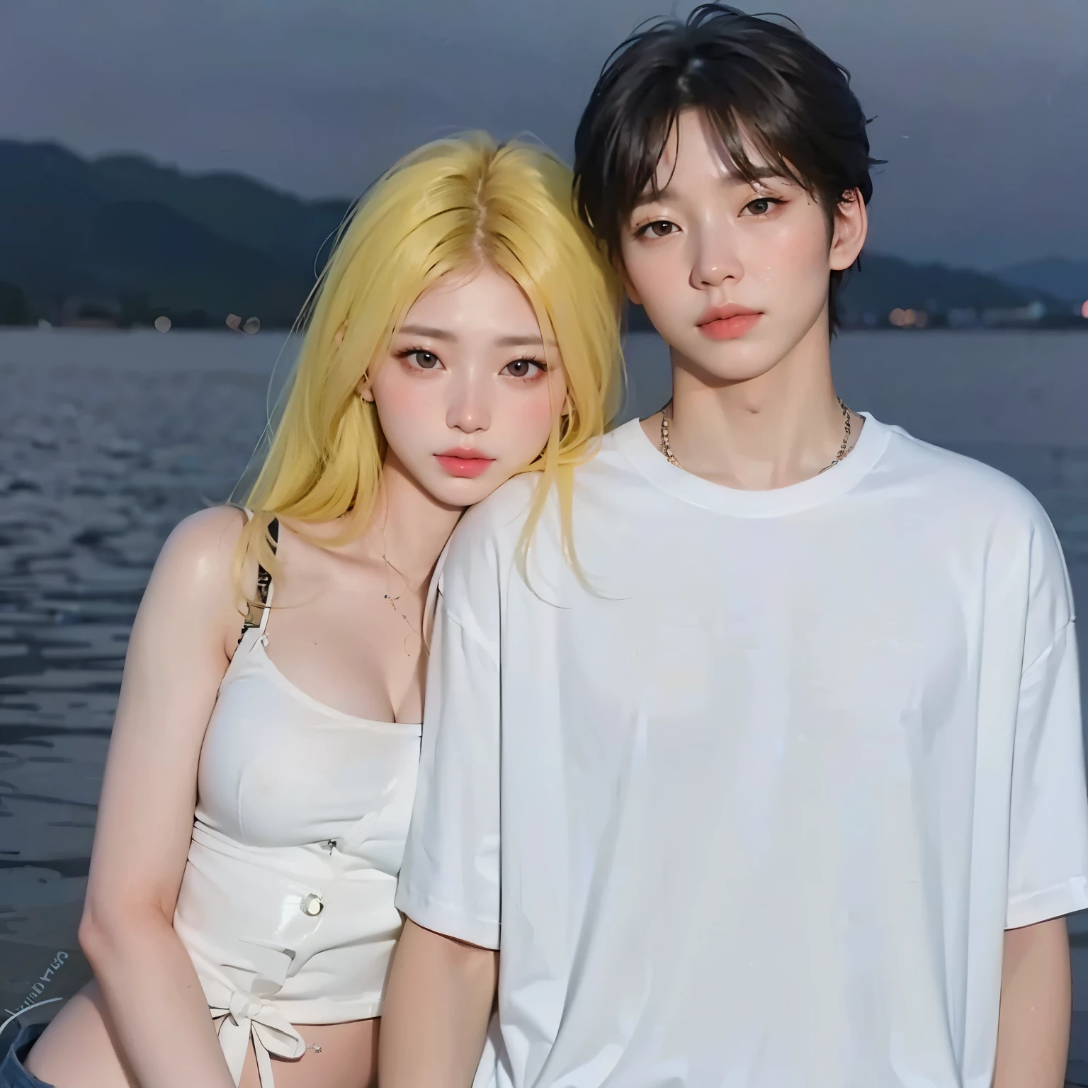 (best quality,highres,ultra-detailed:1.2),realistic,portraits,photography,boy sitting on mother's lap,blonde hair,beautiful detailed eyes,cute smiling face,clear sun glasses,white appropriate underwear clothes,bright beach background,loving mother,1,1boy, comfortably sitting on his mother's lap,resting his head on her shoulder,blonde hair gently flowing in the breeze,adorable smile lighting up his face. The boy's eyes sparkle with joy and curiosity, capturing the essence of childhood innocence. His mother, with a gentle and tender expression, holds him close, providing a sense of security and love. The sun shines brightly overhead, casting a warm golden glow on their faces as they enjoy a day at the beach. The soft sand beneath their feet, the gentle sound of waves crashing against the shore, and the distant cries of seagulls create a tranquil atmosphere. Together, they create a beautiful and heartwarming moment between a mother and her son.