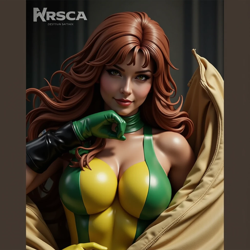 rogue x-men, Close up of giant breasts , smiling, huge cleavage,  big boobs,  big boobs naturais