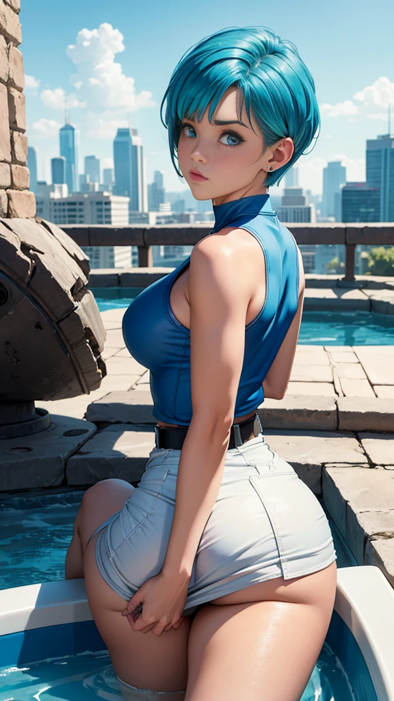 (masterpiece, best quality:1.4), (full body:1.5), (sitting:1.5), (erotic pose), yuzuriha_(jigokuraku), (purple hair), brown eyes, cleavage, medium breasts, topknot, ninja, open clothes, sexy smile, in the ruins of a city in the forgotten war, ancient technology, looking at viewer, beautiful face, highly detailed face, highly detailed eyes, highly detailed skin, skin pores, subsurface scattering, realistic pupils, full face blush, full lips, detailed background, depth of field, volumetric lighting, sharp focus, absurdres, realistic proportions, good anatomy, (realistic, hyperrealistic:1.4), 16k hdr,