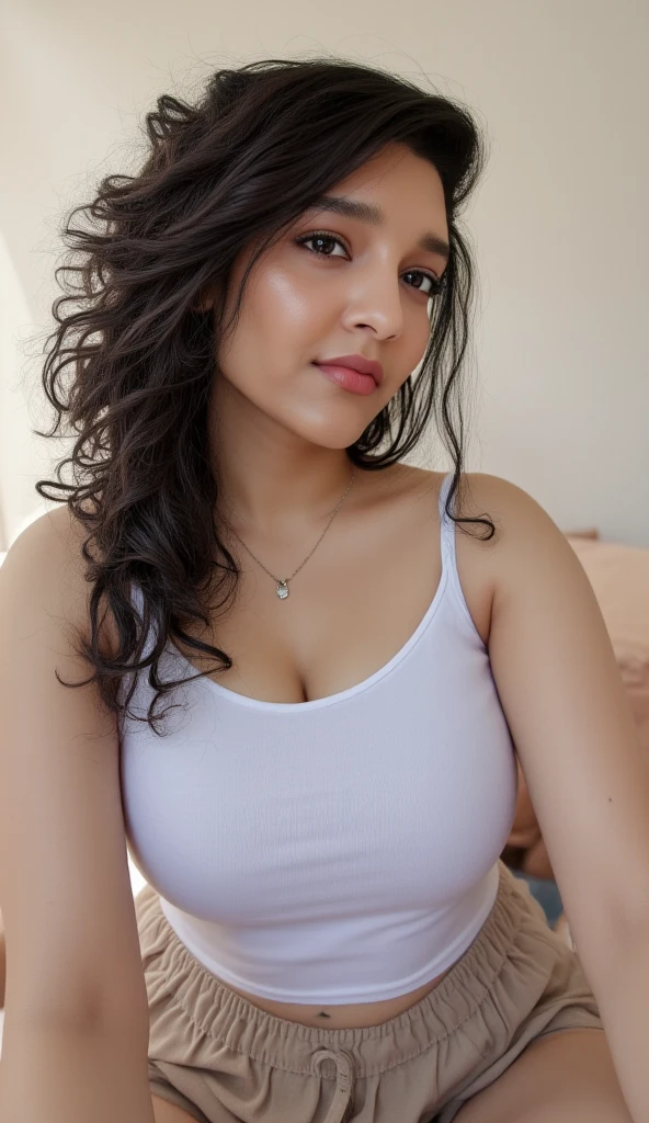 Beautiful girl, kneeling, waiting for cumshot, teasing look, waiting for facial, beautiful face, pov, view from above, mouth open, (closeup:1.2), face only, brown eyes