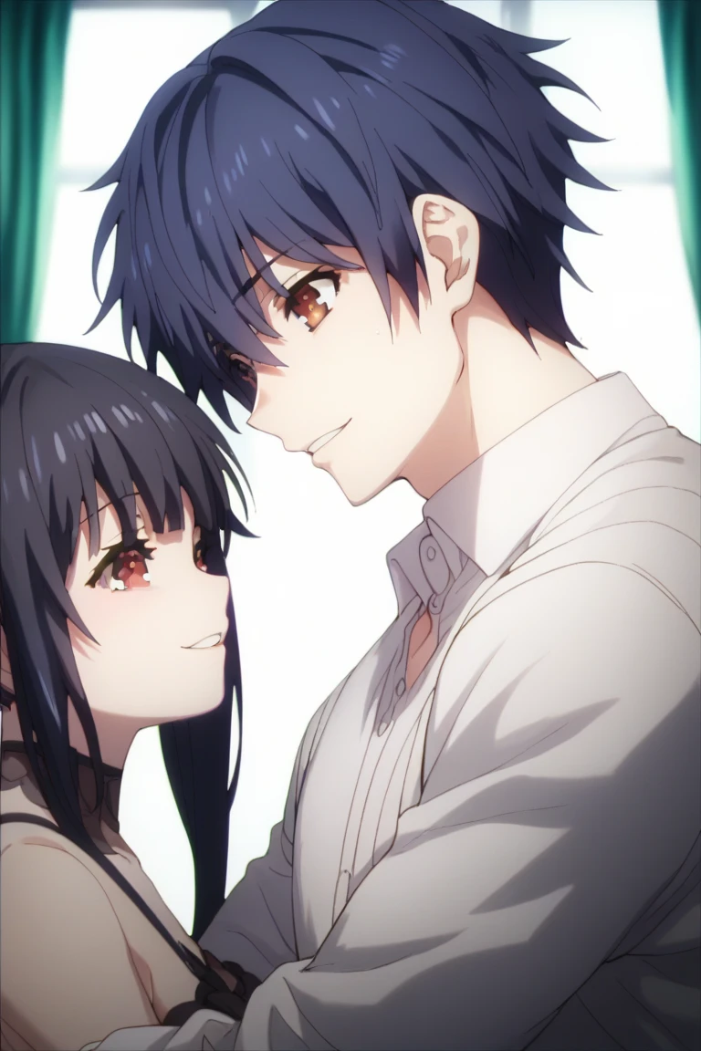  Family Photograph :  Kurumi Tokisaki as the Wife/mother ( long black hair),  Shido Itsuka as the Husband /father, a boy and a girl like their ren, whole family. 