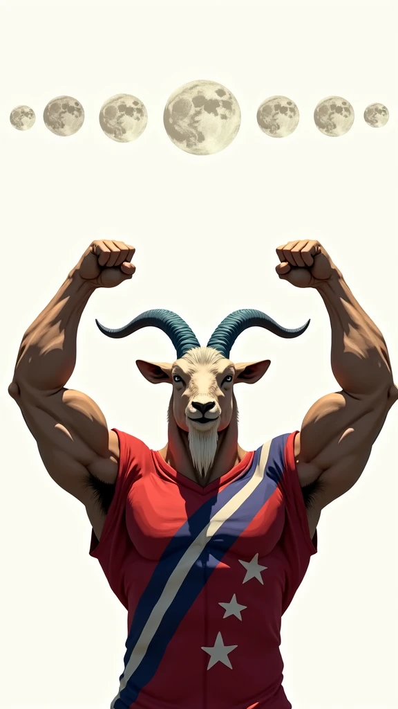 muscled goat holding a transgender flag 

