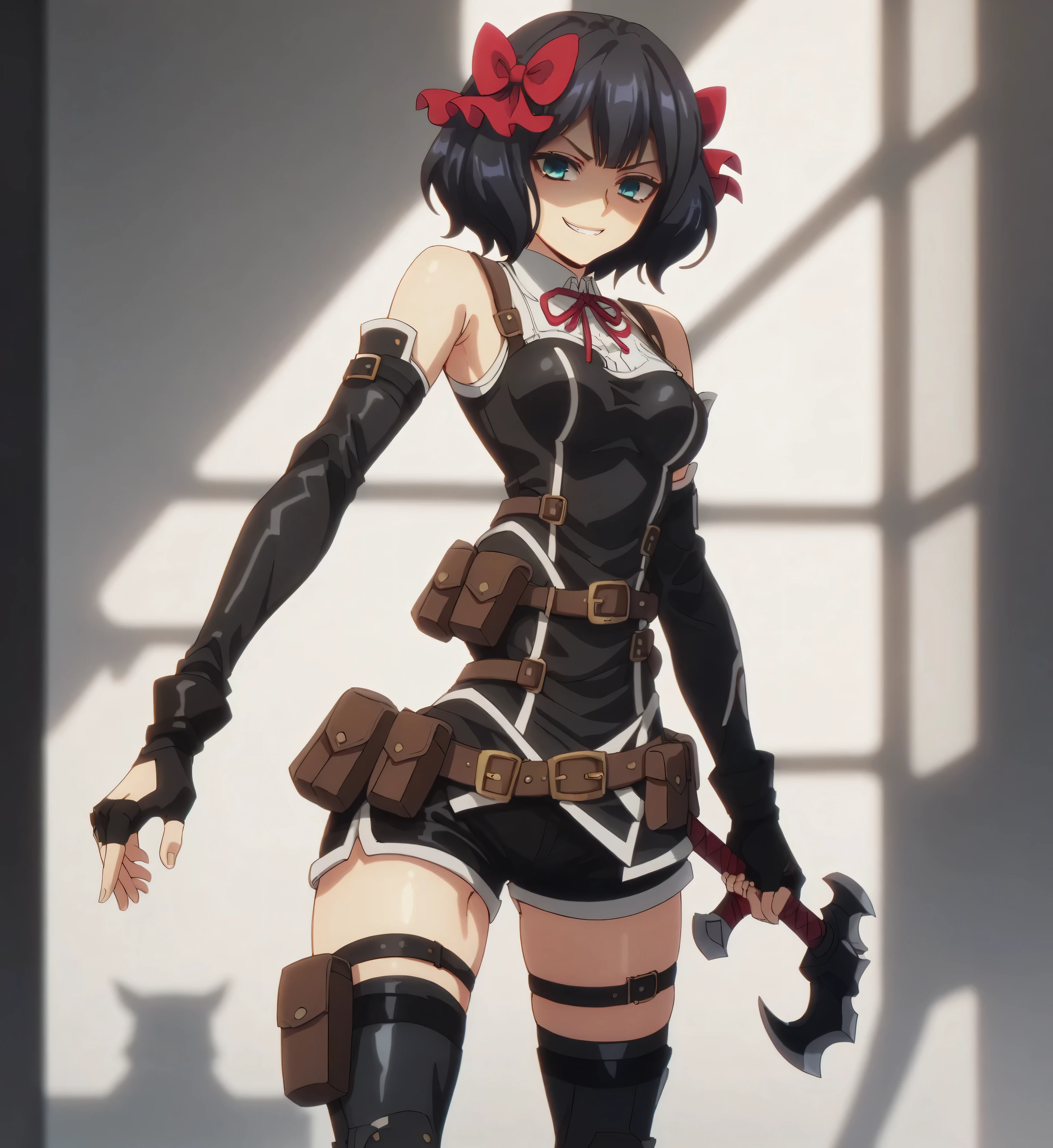 Anime girl with a red flower in her hair and a black outfit - SeaArt AI
