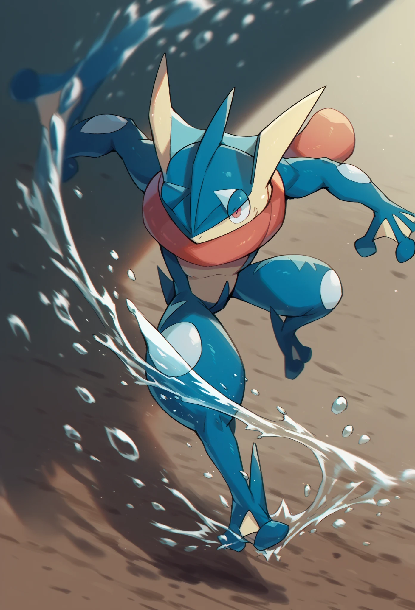  score_9,  score_8_above,  score_7_above,  score_6_above,   source  _ hairy, Alone,  degrees of freedom ,   full body portrait,  blurry background ,  degrees of freedom ,  film dust,  greninja , pokemon (creature),  action pose, attacking,  water splash , motion blur , running on water 