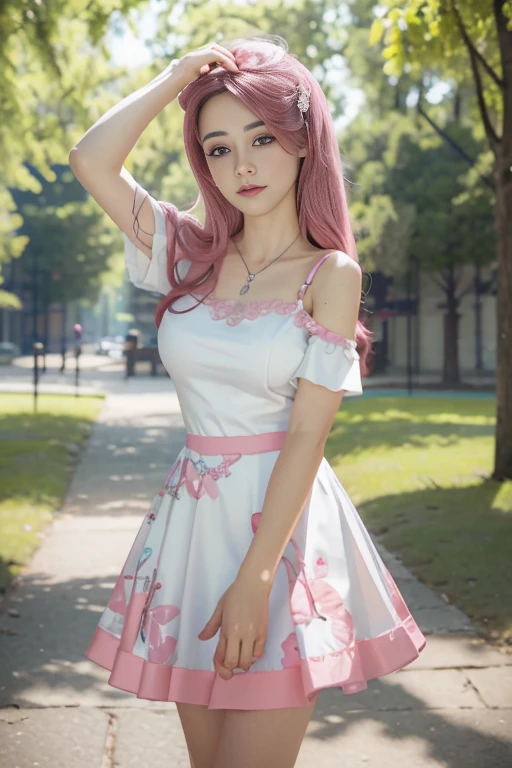 pleated skirt,pink skirt,pink sailor collar,((Girl lying in the pool))、She gently lifted her skirt with one hand,Make gentle and playful gestures,((Lots of flowers瓣)), Lots of flowers,Lots of scattered petals,Cherry tree,Petals are flying all over the sky,A beautiful and charming woman, Elegantly, Her plump breasts are on display.,Visible cleavage,Beautiful natural legs,Sexy long legs,Various slim and lovely beauties, Her long hair cascades down like a waterfall。She smiled brightly,Eyes sparkling,Her skin is flawless。Her curves are highlighted。Shine in the light,The color is pastel,She lay confidently,One hand on hip,Her posture is both graceful and strong.。She wore elegant high heels,It matches her outfit very well。In the warm golden sun。The overall mood of the picture is tranquil and uplifting,Emphasis on natural beauty and elegance, Studio Lighting,Vibrant colors, Cute girl, sweet smile, cosmetic,Shy,blush,Open your mouth,Heavy breathing,moan,超realism,realism,Movie Lighting,comfort,Sony FE GM,Retina,masterpiece,precise,Anatomically correct,Textured Skin,Super Detail,High Detail,best quality,Colorful