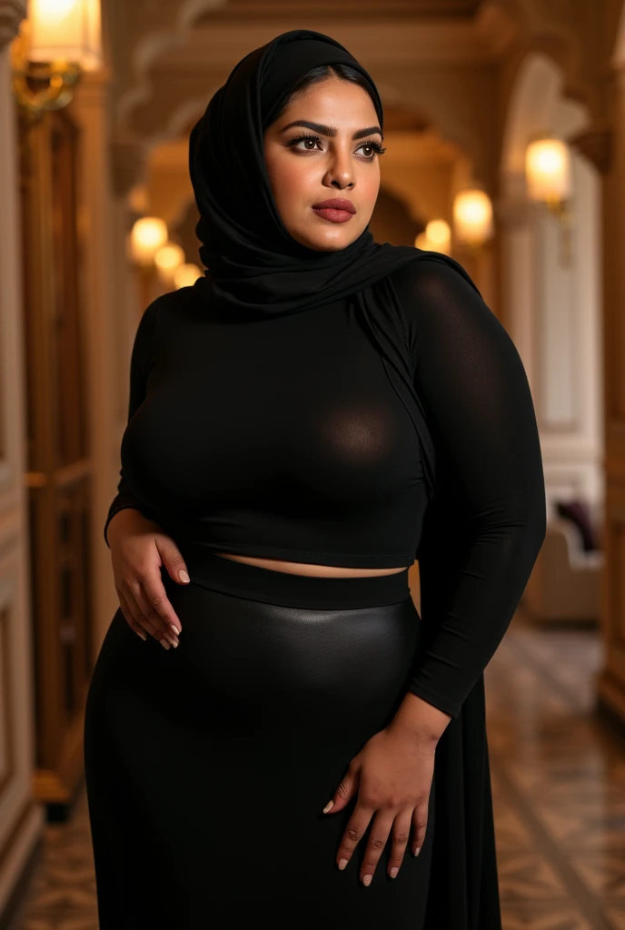 A 40 years old beautyful muslim woman,touching ground with hands,wearing black silk hijab and burkha,glowing skin,big ash,big dick in her ash,big breasts,sexy figure,full body image,right side view,garden in background,ultra detailed,8k