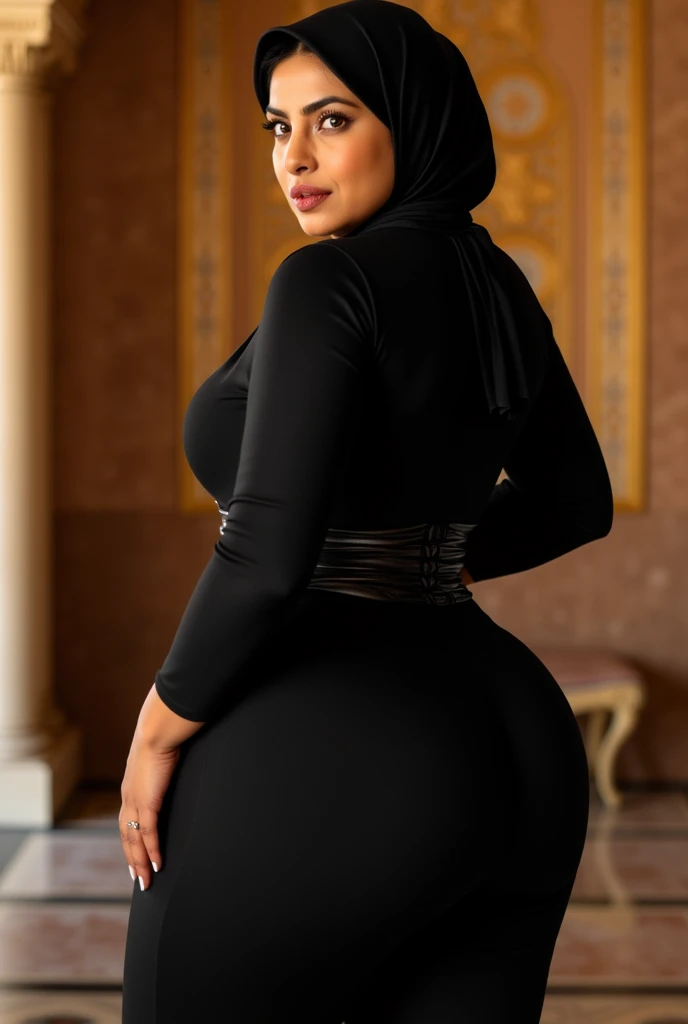 Arabian  priyanka chopra curvy slim thick busty big booty. Flaunts curves in extremely skin tight arabian full transparent hijab 
 Masterpiece,royal palace(giant girl:1.5)(Abaya:1.9),(saudi girl:1.2) (( under boob exposed))black nikab ,Bright vrivrent Lighting,  super real ,  high chroma, (cameltoe:1.9) saudi Traditional Studio with Warm Lighting , Beautiful saudi muslim burkha woman sticking her curvy butt out of her Abaya, grabbing own ass, liquid pee dropping from vagina panty area ((Masterpiece, top quality, high resolution, highly detailed CG unified 8K wallpaper)), (huge stunning goddess shot, very hot and sexy, jaw-dropping beauty, perfect proportions, beautiful body, slim body beauty:1.1), (dynamic pose, dynamic composition), , (beautiful hands, correct fingers, 4 fingers, 1 thumb),fish 