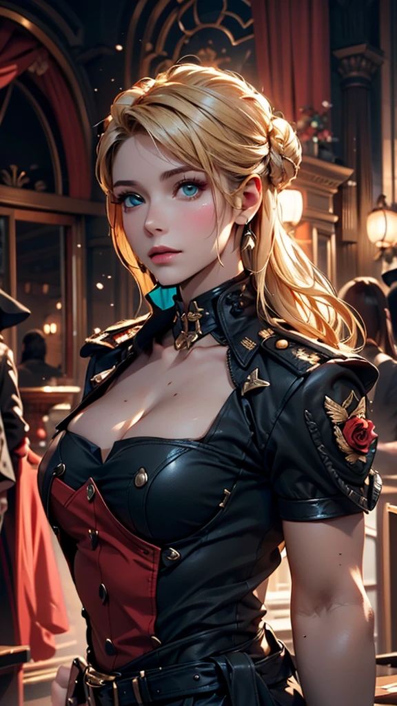 Blonde woman, dressed as dieselpunk, Model shooting style, (Highly detailed CG 8k wallpaper units), The most beautiful art photos in the world, A magnificent professional (photo shoot:Steve McCurry), 8K Ultra HD, Digital SLR, Soft lighting, high quality, Film Grain, Fujifilm XT3 Sharp focus, 5 ....6, Attention to detail, Sharp focus, dramatic, (Wearing diselpunk clothes), (Looking at the audience:1.2), (Natural light), (Fascinating)