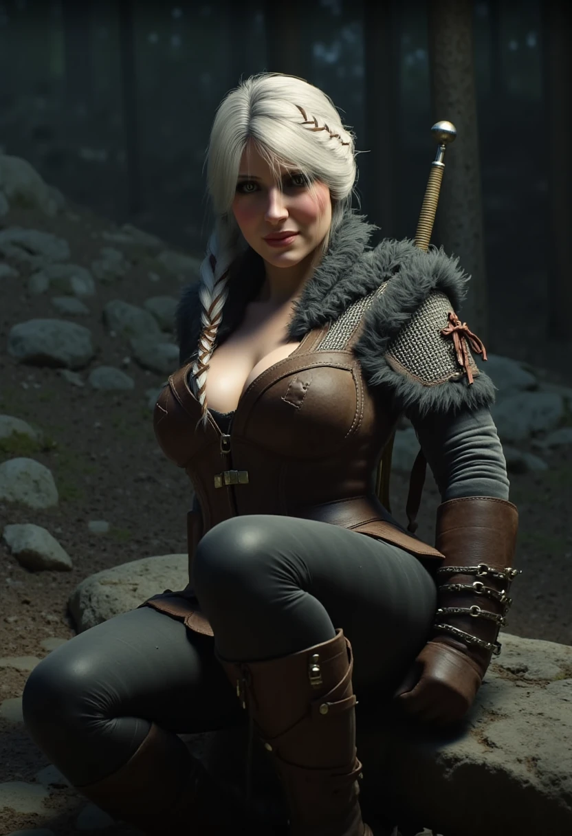 (masterpiece), best quality:1.4, detailed unity 8k wallpaper, highres, absurdres:1.2, beautiful detailed perfect lighting, highly detailed background, <lora:add_detail:0.5>, <lora:boldline:-0.6>, 100 layers, photorealistic:1.3, BREAK
(perfect anatomy and head and face and limbs and arms and hands and fingers and legs, expressive-eyes:1.2), BREAK
(beautiful-detailed 1woman and body and sagging long breasts and nose and character-design and hair and face and eyes:1.3), slender:1.2, constricted waist:1.2, <lora:Sagging breasts:0.8>, BREAK
benedikta_harman, <lora:Benedikta_V2_03-000008:0.8>, (benedikta_outfit1.1), sad, sit,knees up, full body, looking at the sky, calm expression, forest, river, light leaks