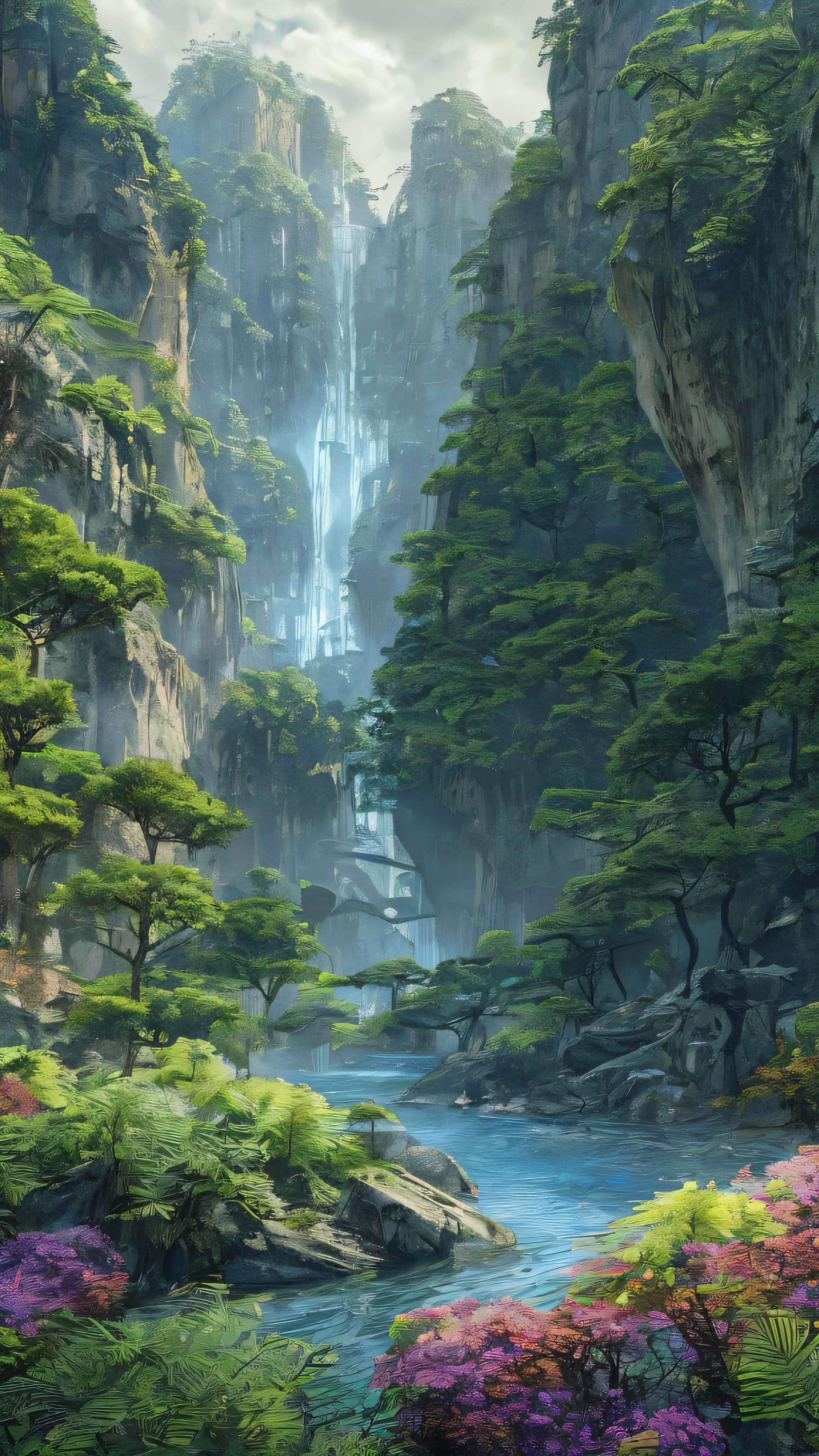 masterpiece, 最  High Quality  ,   High Quality  ,   Highly Detailed CG Unity 8K Wallpaper , landscape,   outdoor, null, cloud, null, no humans, Mountain, landscape, water, tree, blue null, waterfall, cliff, nature, lake, river , cloudy skies,   Award-Winning Photos,   depth of field  ,   high res, bloom,  Color Difference,   Photorealism ,   very detailed,  trending at Artstation with long pattern ,  CGSociety Trends ,    complicated ,   high detail, dramatic, Art on the go