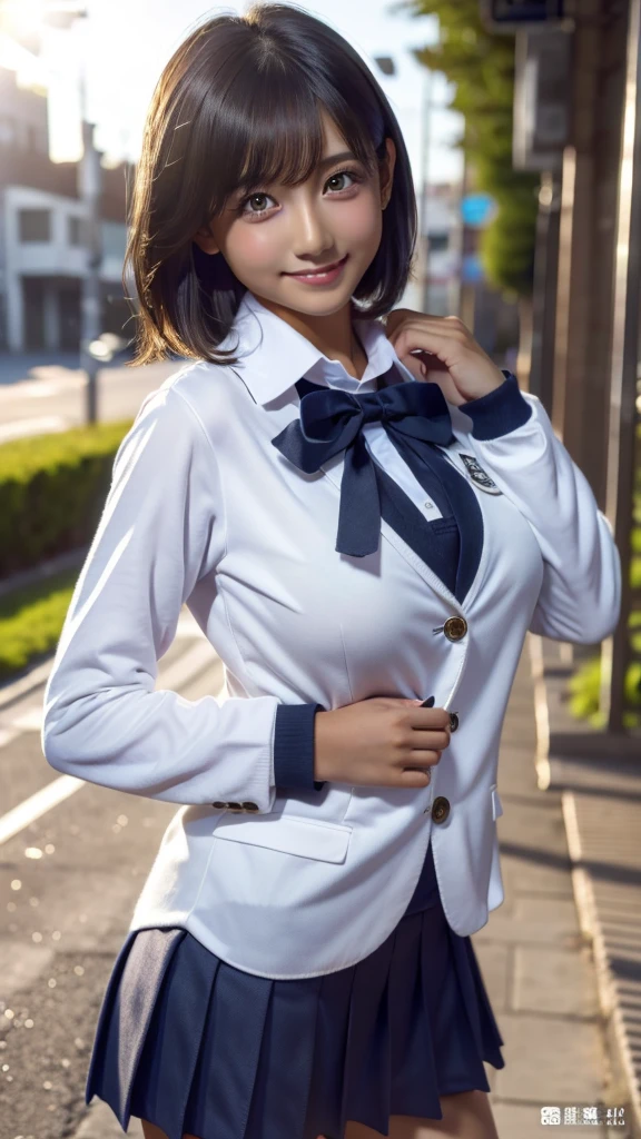 neat college girl、petite person、Outside the field、(Slimed、small tit、flat boobs、small tit)、Photorealsitic、detaileds, Skin Texture, ultra-detailliert、Delicate and sexy collarbone、A smile、Super Detailed Face、Detailed lips、A detailed eye、二重まぶた、sexy  pose、(( Standing、Legs open、pubick hair、Chest exposed,Japanese high school girls uniform))、NSFW、a small face、no  skirt