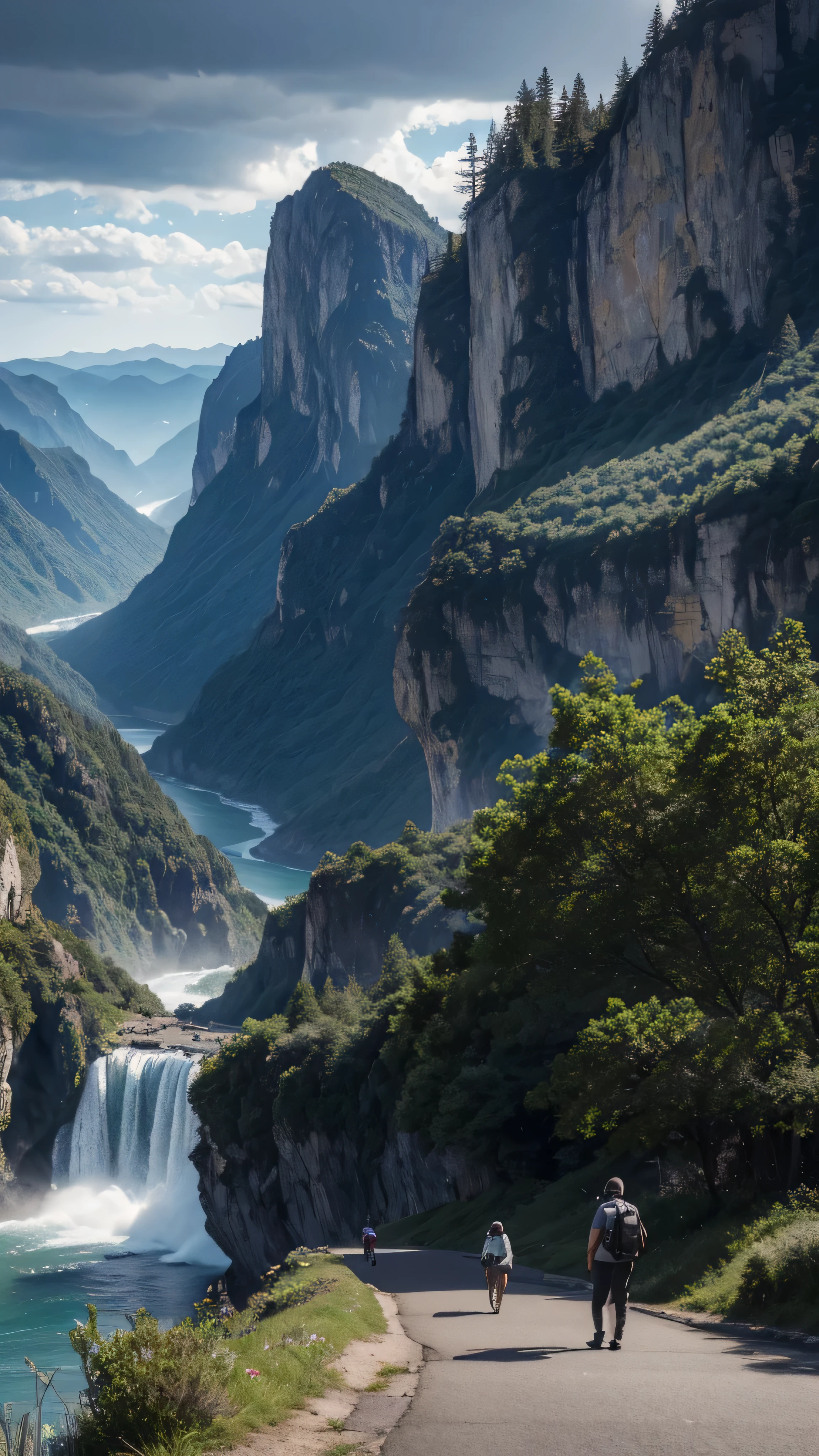 masterpiece, 最  High Quality  ,   High Quality  ,   Highly Detailed CG Unity 8K Wallpaper , landscape,   outdoor, null, cloud, null, no humans, Mountain, landscape, water, tree, blue null, waterfall, cliff, nature, lake, river , cloudy skies,   Award-Winning Photos,   depth of field  ,   high res, bloom,  Color Difference,   Photorealism ,   very detailed,  trending at Artstation with long pattern ,  CGSociety Trends ,    complicated ,   high detail, dramatic, Art on the go