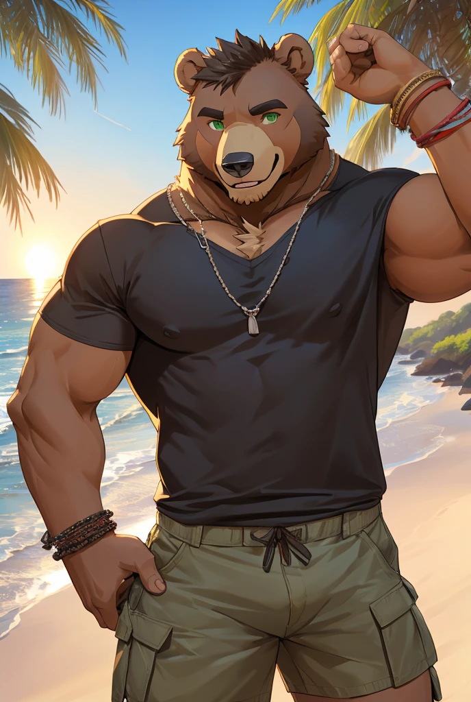 (best quality,realistic),white big wolf,(ripped, white shirt) on(deserted) beach,sexy look,winking eye,(detailed facial features),(perfect body),rippling muscleasculine,dominant),(tanned skin),wind-blown hair,rippling ocean waves,(golden sand),(sunset),distant seagulls.