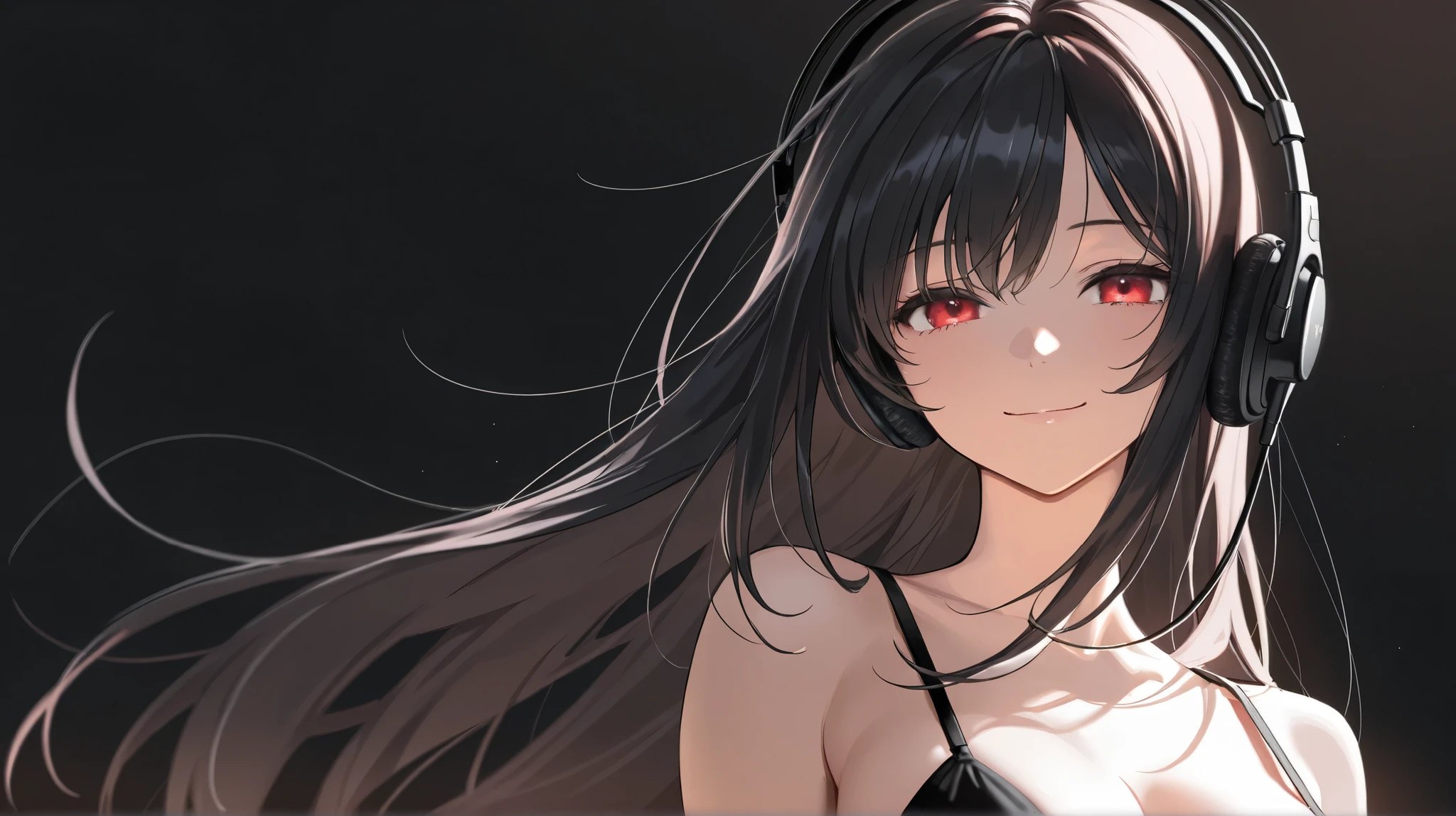 best quality, manga style, beautiful woman face, fear, horror-like smile, eyes and mouth painted in matte black, light up, background black, dark