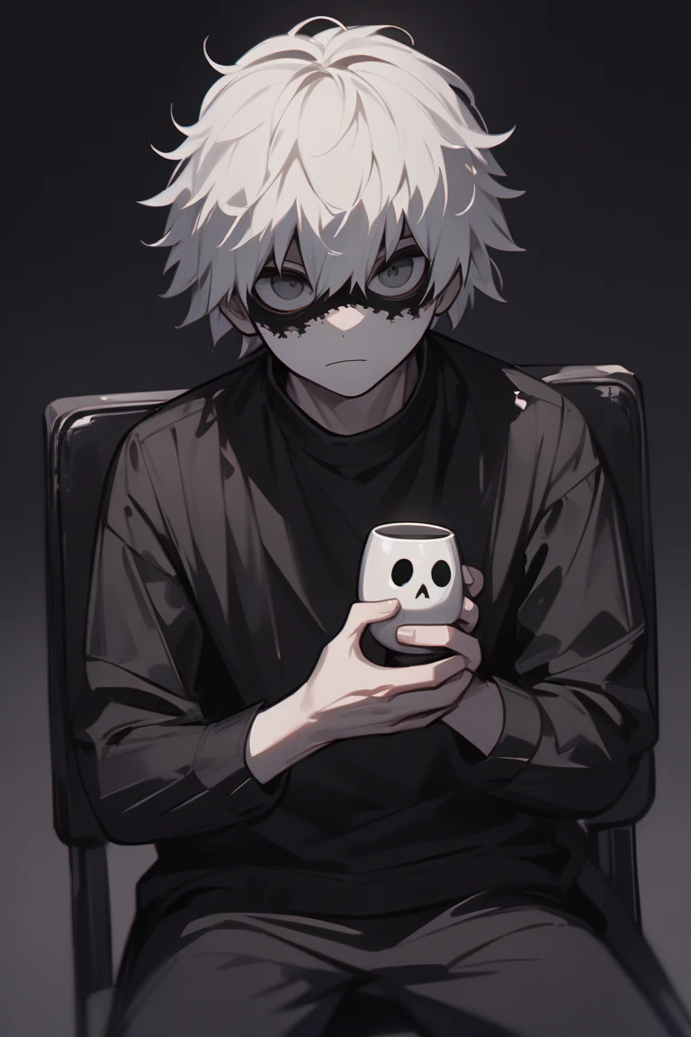 坐在桌子上的White hair戴眼镜的动漫男孩, Tall anime man with blue eyes, Cool anime poses, male anime character, White hair, White hair, Kaneki Ken, kaneki ken, Looking at his phone, Best Anime 4K Konachan Wallpapers, guweiz style artwork,