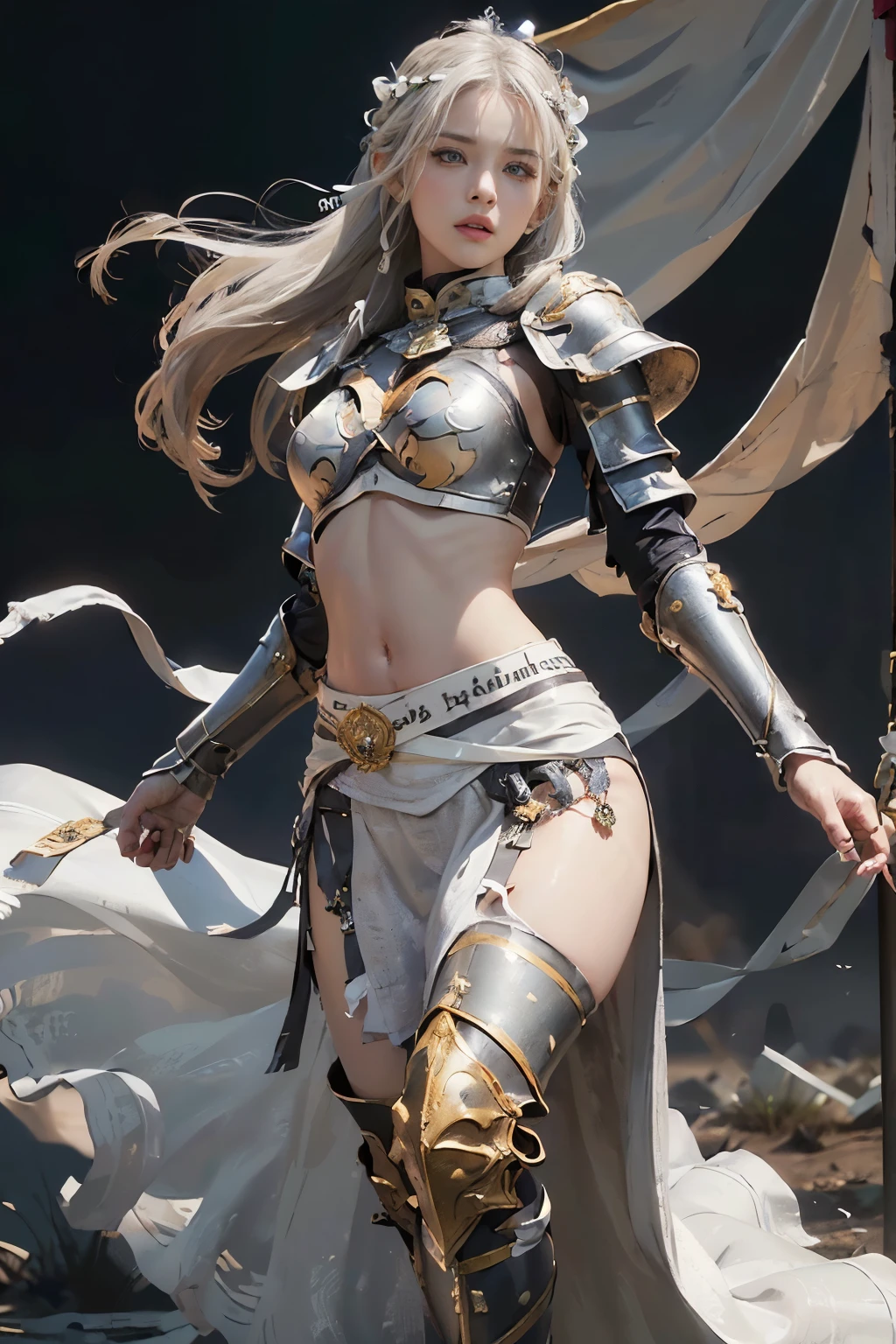 Copper model,New coffee products, Silver weapons, The sword, halter, Weapons of the future, 32K, Linen cloak, Top quality, Masterpiece:Faust,,1 , short detailed hair, thin fog, (tmasterpiece,k hd,hyper HD,16k),clutching a sword,blood sky, Brunette knife, Shorts smoke, Mist coating, bandagens, sword sheath, Masks, 独奏,Ivory white background