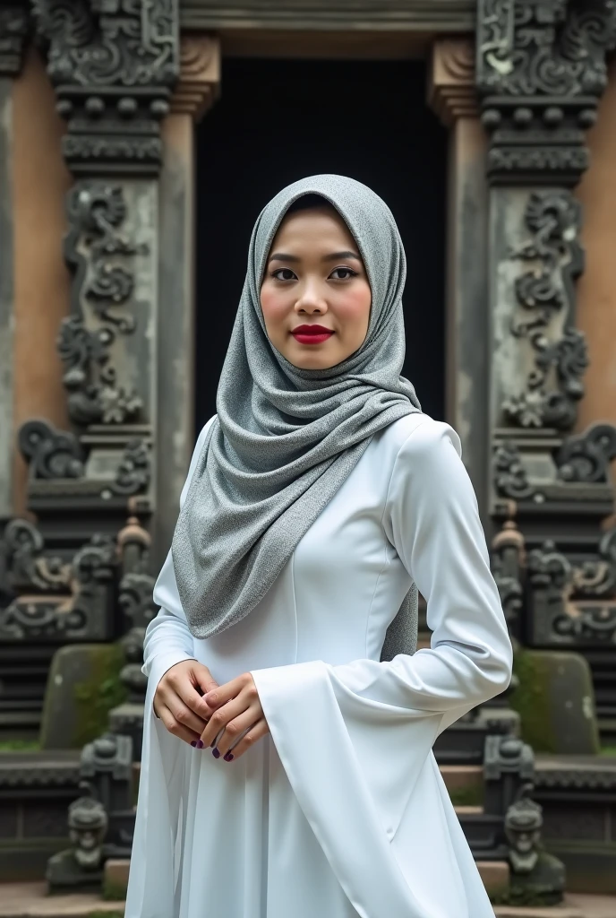 white baju kurung, white hood, black scarf