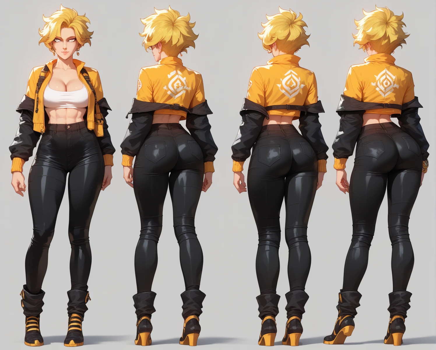 (GENERAL:0), highres, masterpiece, 1girl, solo, standing,
(VIEWS:0), charturnerv2:0.5, full body character turnaround of 1lady,
Multiple views of the same character in the same outfit, <lora:mw_charturn3:0.2>, (simple background, white background:1.3), multiple views, side view, back view, front view,
<lora:Two-dimensional:.2>
Multi-view, rear view, concept art, character painting, two-dimensional culture,
<lora:Triple view:0.2>
<lora:noline:.25>
<lora:CSCharTurn_v3:.38>
1girl,  black footwear,
<lora:spiderverse_style_offset:.1>
<lora:botw_style_offset:.1>
<lora:cyberpunk_edgerunners_offset:.1>
<lora:arcane_offset:.1>
<lora:clothTurn_v1:.5>
short hair, 
curly hair,
Curtain bangs hairstyle,
sandy blonde hair,
Curvy,
Czech,
Bronze Skin,
red eyes,
Plunging neckline maxi dress in a tropical print
(gold  
steampunk  theme character design:1.1),