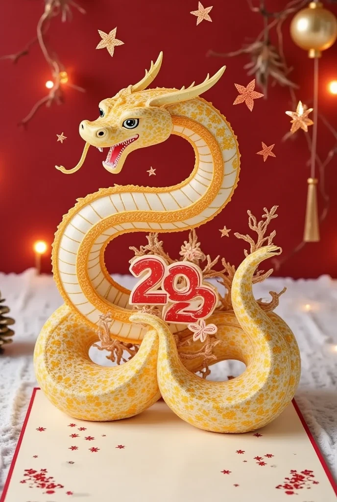  This is a digital artwork celebrating the Japanese New Year, specifically 2025 ,Vivid,  Details,and、 slightly stylized CGI style . The subject is a giant snake ,Year of the Snake,zodiac,Elaborate,