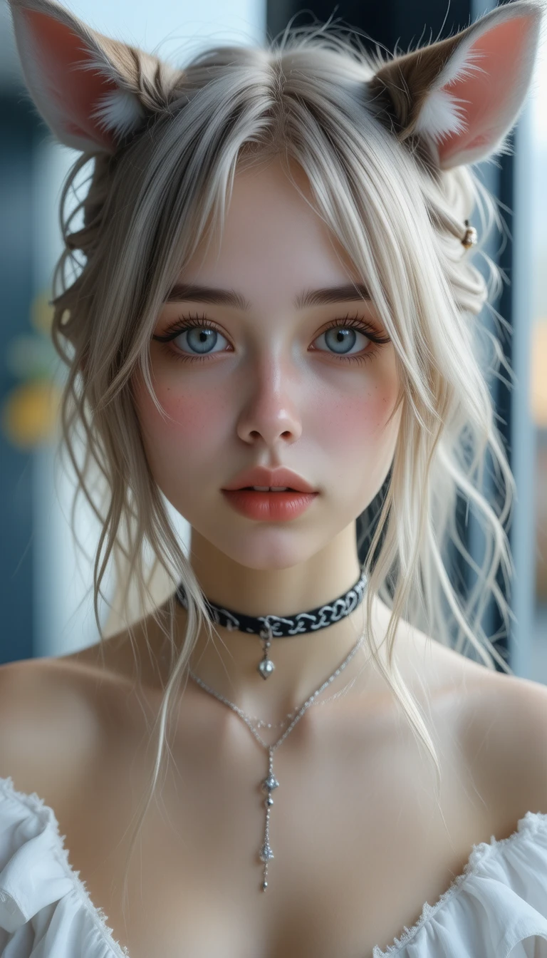 Cute hyper-realistic little white dog,Eyes of different colors,Wearing a necklace,tchibi,Lovely and fluffy,cartoony,movie light effect,big breasts enchanting,3D矢量艺术,Cute quirky,Fantasy art,Background bokeh,handpainted,digitial painting,gentlesoftlighting,Isometric style,4K 分辨率,photoreal render,Highly detailed and clean,Vector Image,Photorealistic masterpiece,professional photoshooting,simple space background,flat white background,isometry,vibrant vector