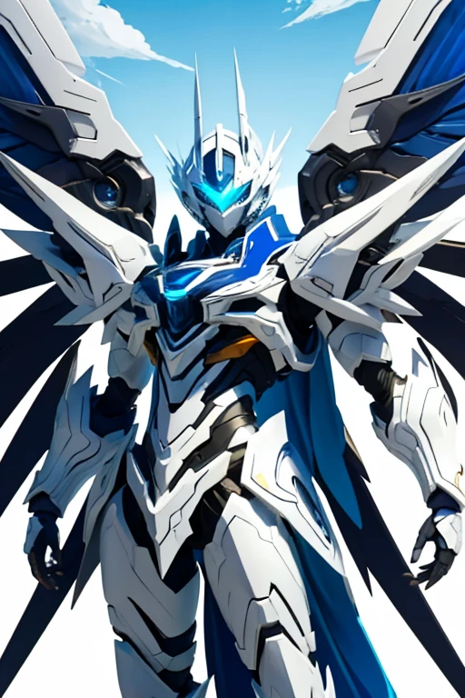 Superb Details Top Quality Anime Style Male Full Body Stylish Body Shape Blue Sharp Visor Eye Pure White Color Ether Wing Style Magical Sky