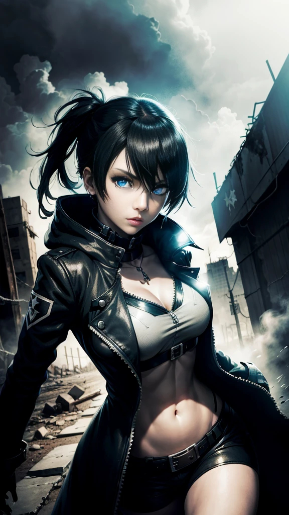 Black Rock Shooter, Trench Coat, Shirt, Blue Eyes, Fallout