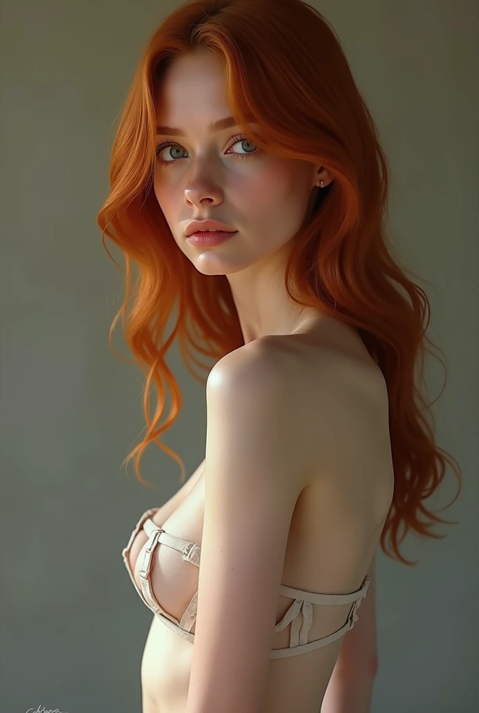 Redhead with her back naked 