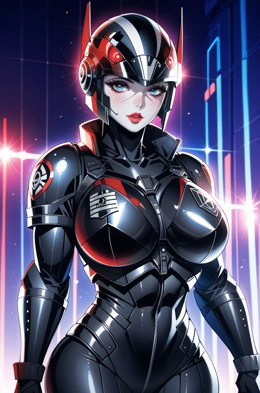 (  top quality  ), (Overall view), Female Robocop,   Huagai with a cool and charming face ,RoboCop Armor    ,  RoboCop helmet  ,    beautiful and sexy young woman , 18 years old,    toned musculature   , Cool and charming    ,  sharp eye, Big Breasted 