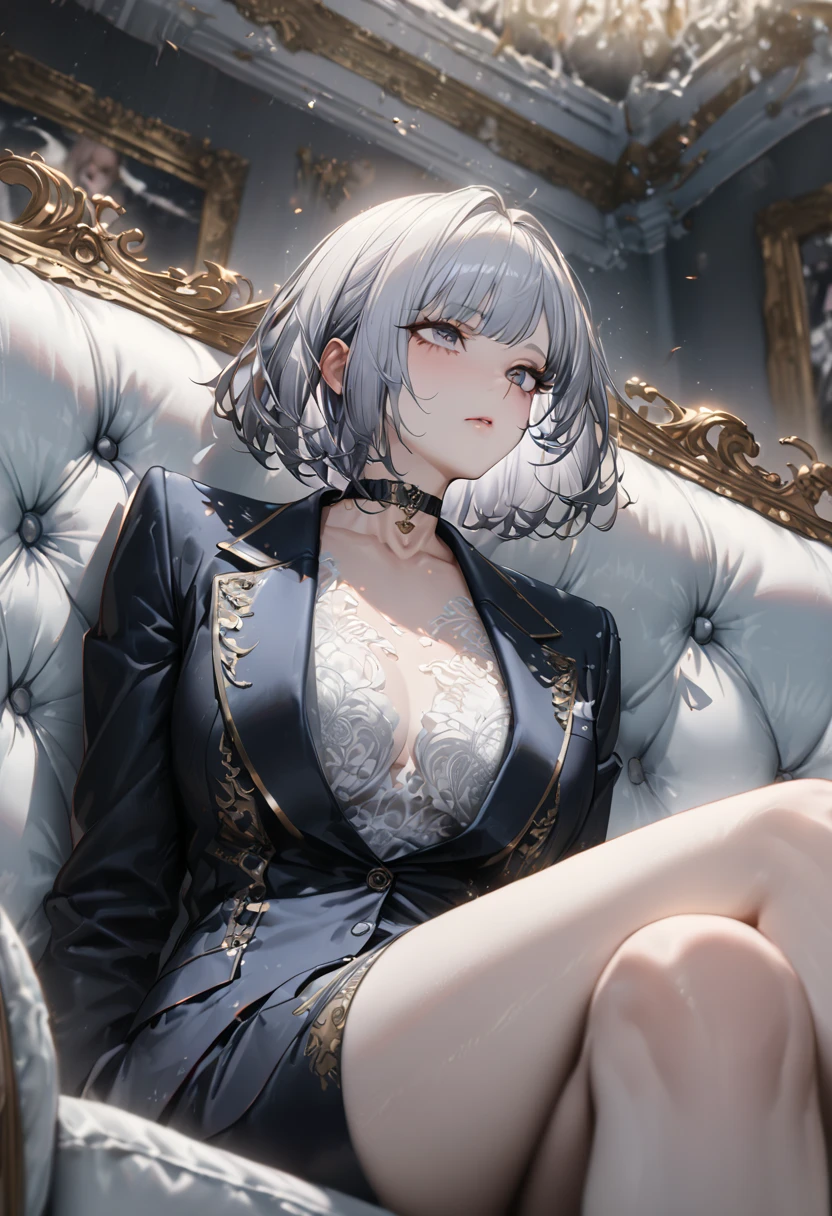 sitted、Spread your legs、（1female：1.2）、（Flawless，Delicate and beautiful face）、（Big watery eyes，Crystal clear eyes：1.1）、（huge tit，huge tit，huge tit：1.3）、Delicate and beautiful fingers、（White lace stockings：1.5）、Raised sexy、seductiv、（luxury goods，Sparkling tiara，Earrings，armlets，Sapphire：1.8）、hdr、8K分辨率、10x pixels、Professional、Vivid Colors、Studio lighting、3D realism、intricately details、extremely detailed 8k cg wallpaper、Best quality、tmasterpiece、winning artwork、perfect compositions