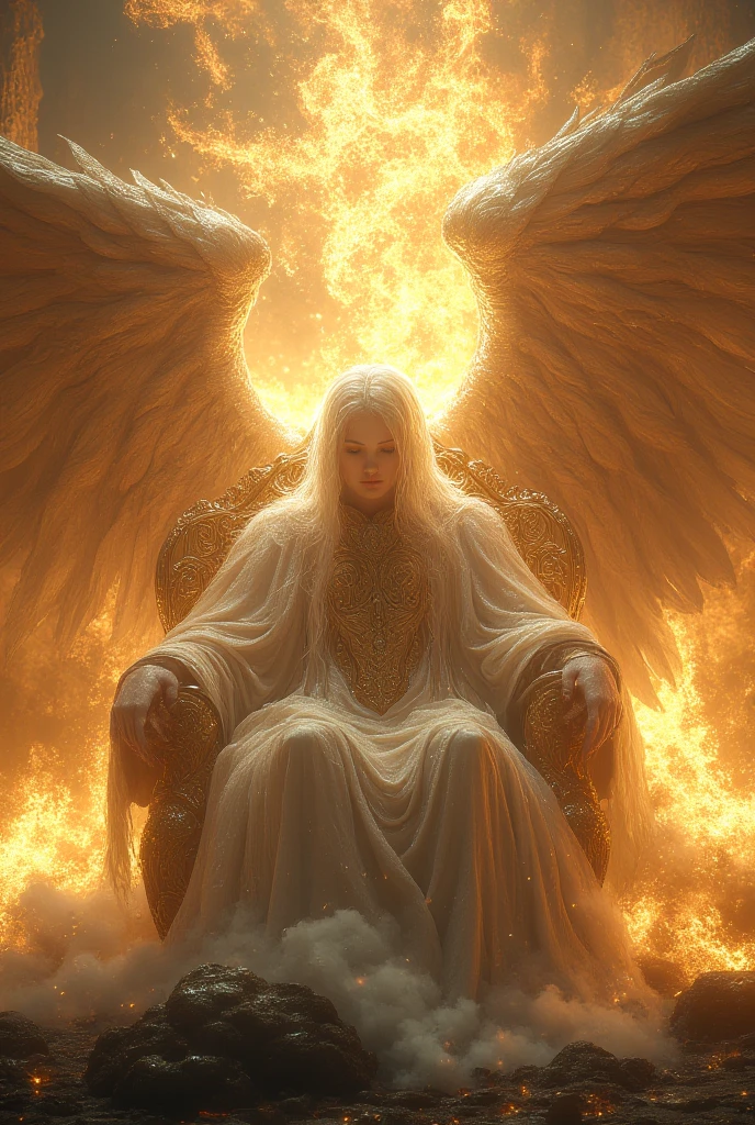 God sitting on his throne with many angels around him