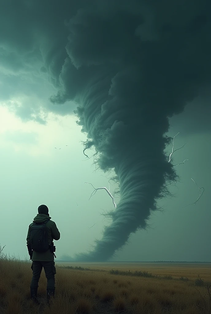 A storm chaser taking pictures of a tornado - SeaArt AI