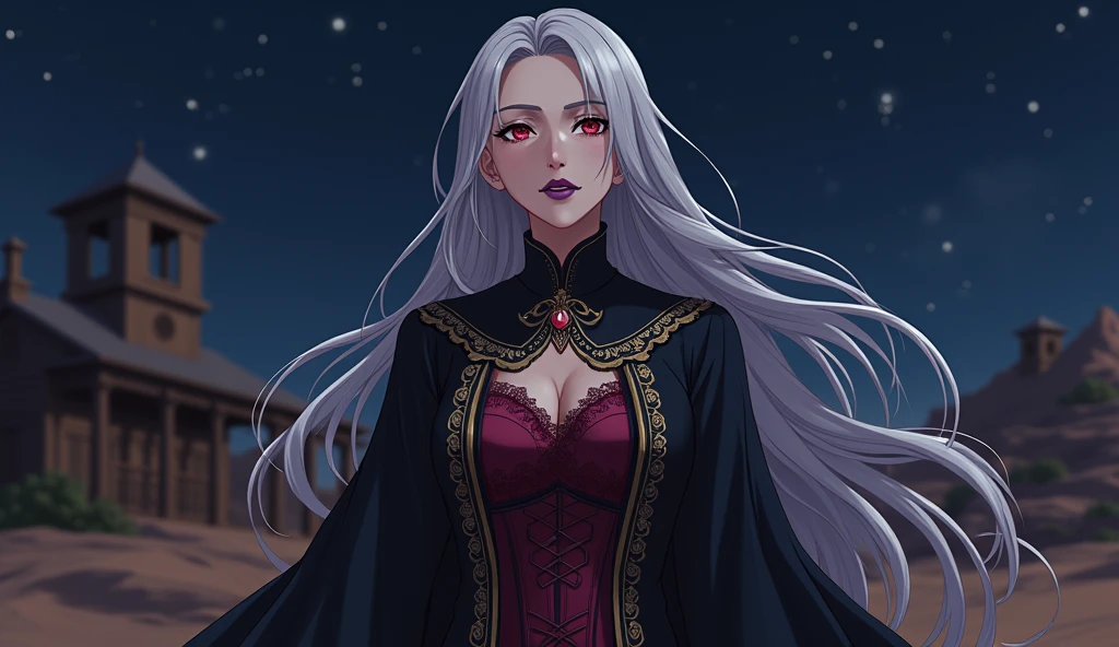 Mulher Lobo, Mulher Lobisomen, Mulher Werewolf, Werewolf woman, cabelo comprido preto, olhos vermelhos brilhantes, canalizando seus poderes, Ki em volta, em uma cidade escura destruida, ela tem uma roupa de pele de lobo cinzento e alguns detalhes preto e vermelho em sua roupa, e a imagem de um lobo de fundo e uma lua cheia sangrenta, realista, 8k, ultrarealista