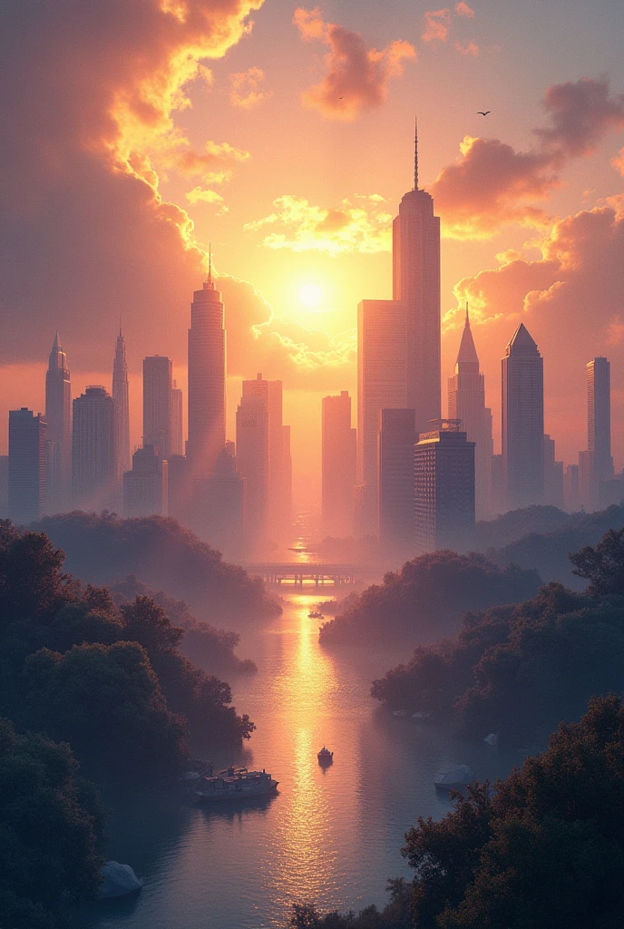 Sunset with buildings,high resolution, high quality,dark