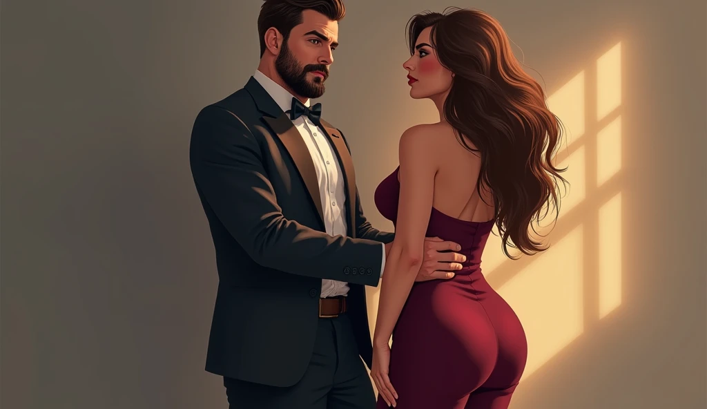 ((multiple thick body mature women age 40 American milf super model)) wearing small strap short dress, lift dress show thong panties, show bare breasts and nipples hanging out, (((1man standing behind 1woman holding waist from behind)))