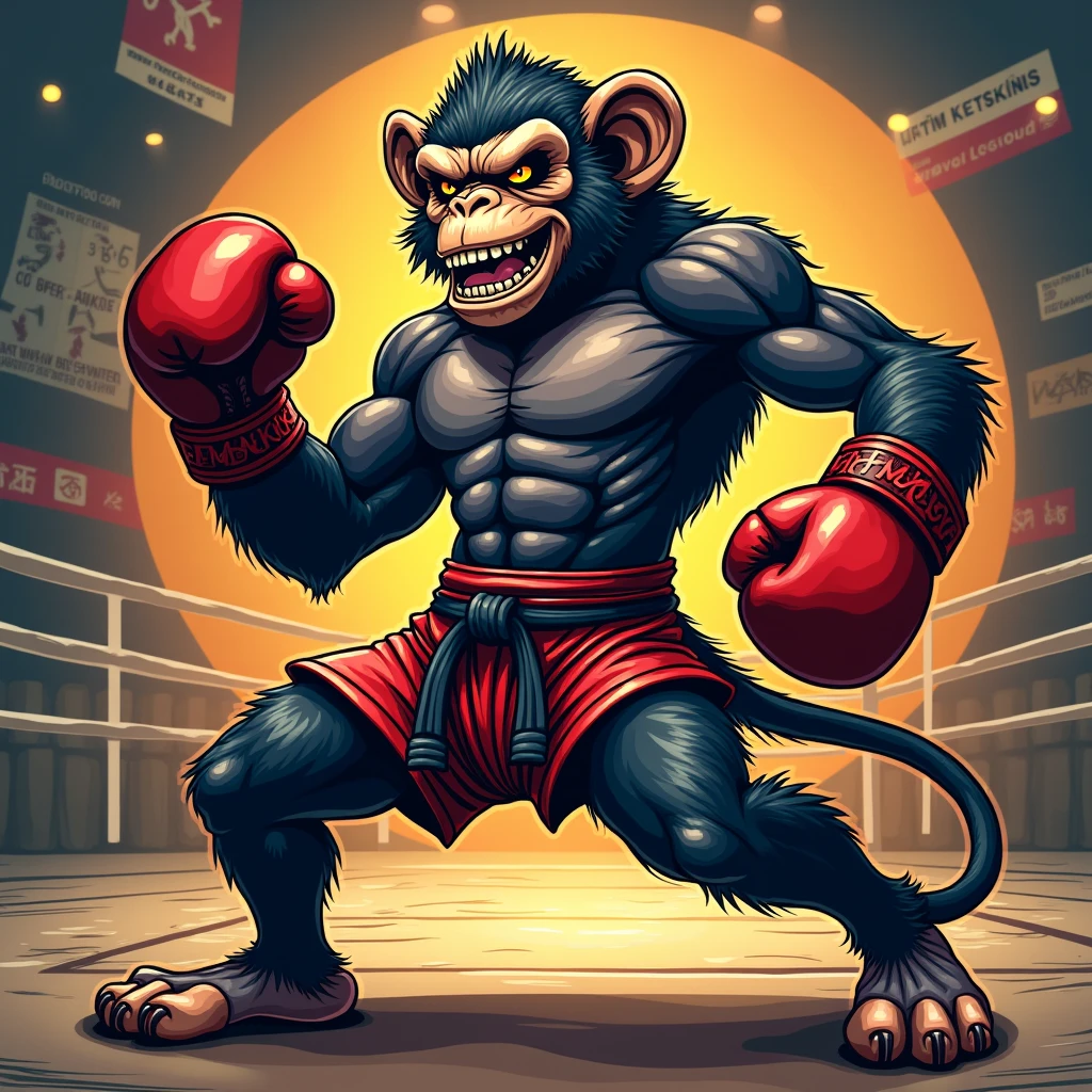 Detailed picture of a confident male wrestler anthro, (monkey, brown, lean body, long brown tail) in a wrestling ring, trending on Art Station, Ross Tran, ruan jia, foxovh, ((determined expression, gritting teeth, wearing wrestler pants, wearing wrestling protective gear, (((dynamic lighting,))), cartoon