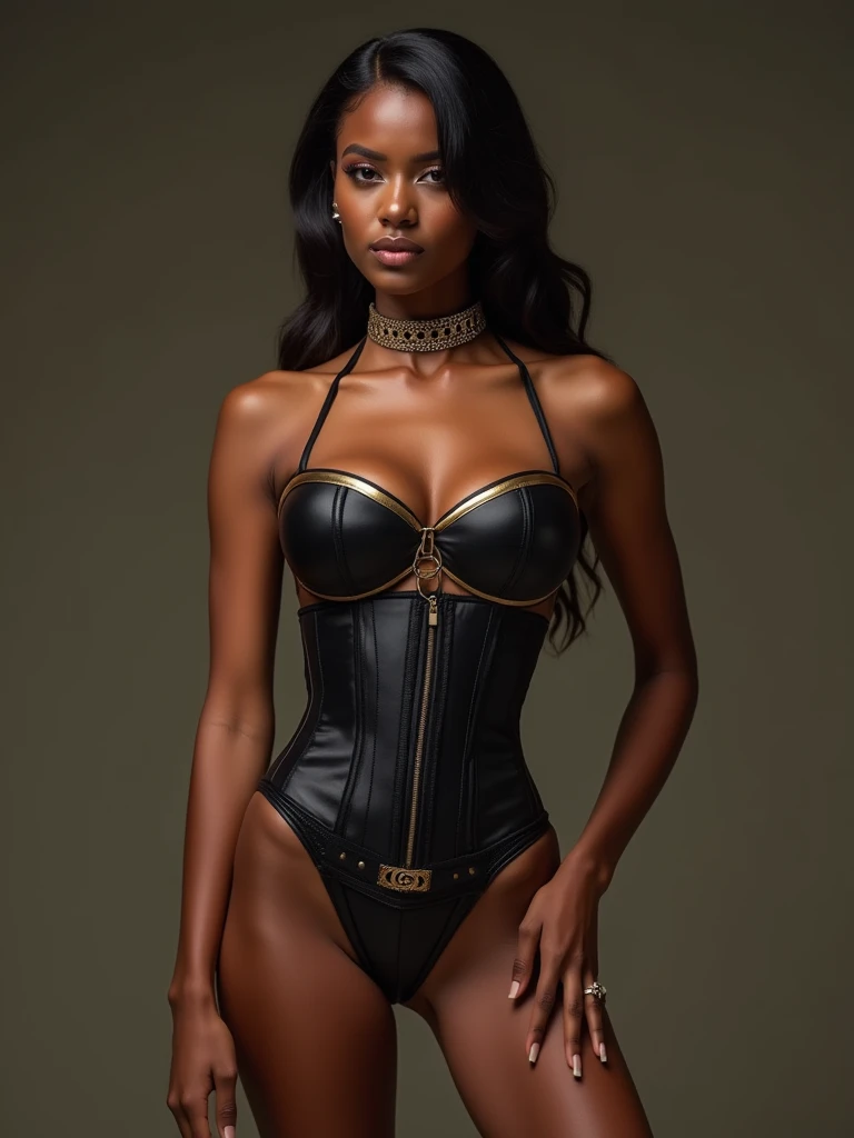 1. Stunning Woman with Afro-Caribbean Complexion Donning an Armor Suit Fused with Artemis and Aphrodite's Grace, Queen of Voluptuousness:
- Armor suit and gloves, sculpted to perfection,
- Unbelievably tiny waist, accentuating chiseled abs,
- Circumference of lower extremities surpassing 100 inches, boasting massive hips,
- Imposing, world-class massive buttocks,
- Fusion of Kim Kardashian's voluptuousness and Megan Thee Stallion's feminine power, reminiscent of the V