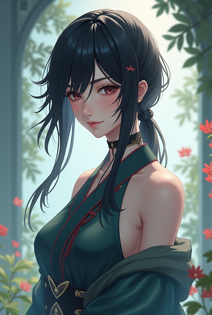 There is a red lotus birthmark on the left side of the face、teens girl、Raised sexy、Grimly