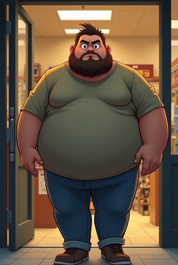 homem gordo gigante extremamente obeso dentro de um supermercado