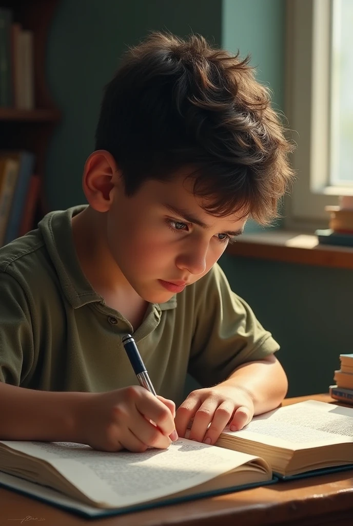 One Indian 13 years aged boy is pulling his hair because he's not studied for today evening exam