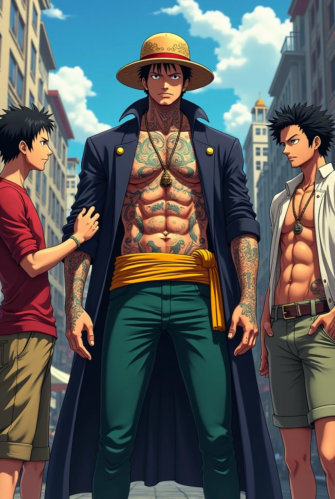 Luffy straw hat, Red ribbon on hat, cicatriz fina embaixo do olho rosto contente