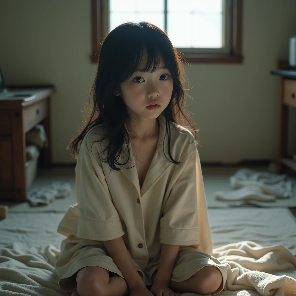 girl,pajamas,holding doll,sit on the edge of the bed