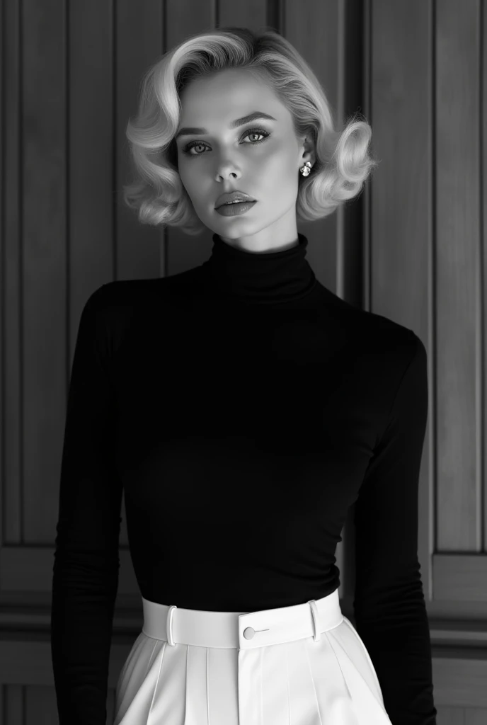 arafed woman in black dress with black lips and gloves, dark pin-up style hair, with black glossy lips, sleek black and white, elegant fashion model, portrait fashion model, high - end fashion photoshoot, flora borsi, skintight black clothes, by Wayne England, black dress : : symmetrical face, inspired by George Hurrell, fashion model portrait