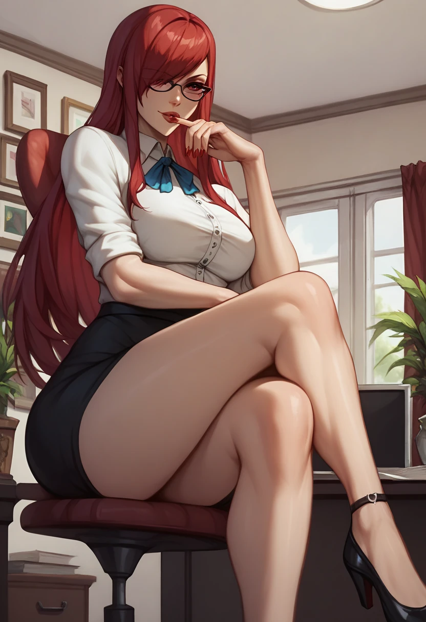 Erza Scarlet, sexy secretary, secretary outfit, crossed legs