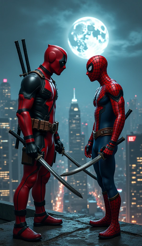 Photo Spiderman staring straight ahead with Deadpool for profile photo so that the gangster faces come out